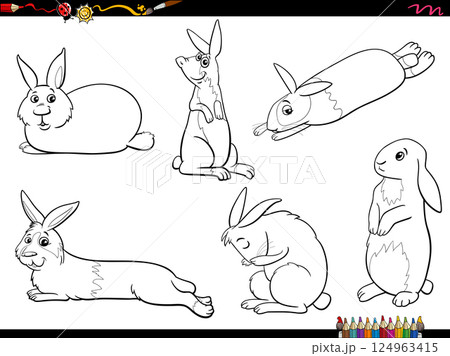 cartoon miniature rabbits animal characters set coloring page 124963415
