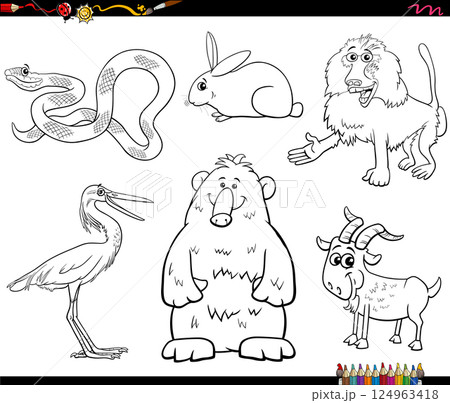 funny cartoon animals comics characters set coloring page funny cartoon animals comics characters set coloring page 124963418
