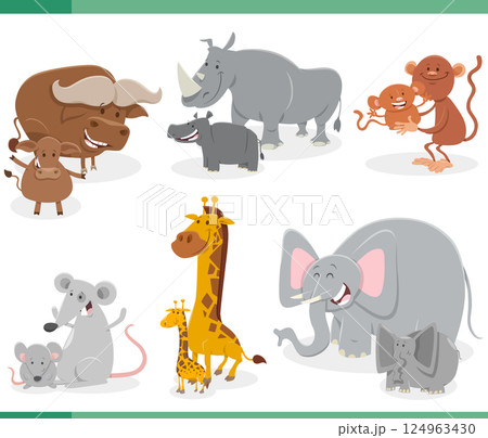 cartoon wild animals species characters set with their children cartoon wild animals species characters set with their children 124963430