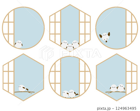 シマエナガと障子の和風フレーム6種セット ブルー シマエナガと障子の和風フレーム6種セット ブルー 124963495