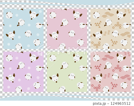 Set of 6 seamless patterns of long-tailed tits 124963512