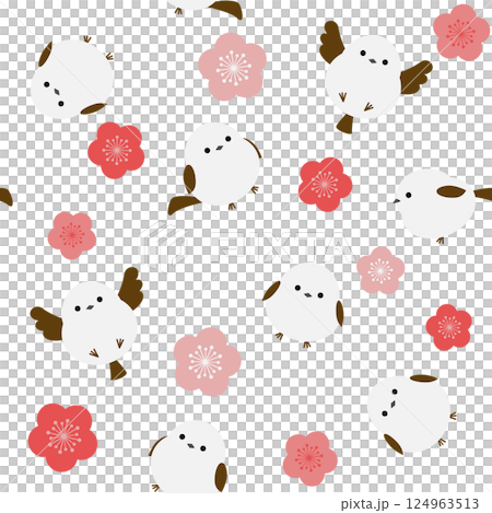 Shimaenaga and plum blossom seamless pattern 124963513