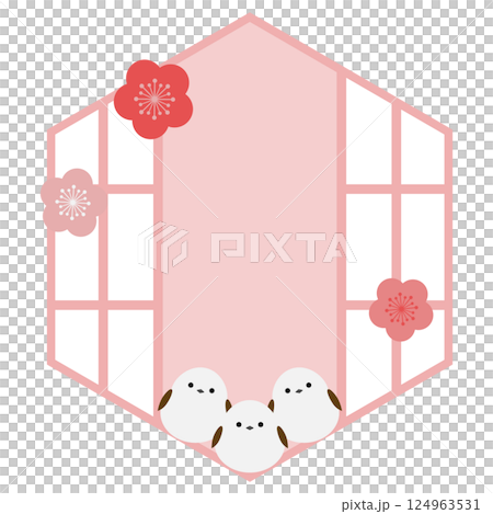 日式長尾山雀六角屏風框架,粉紅色 日式長尾山雀六角屏風框架,粉紅色 124963531