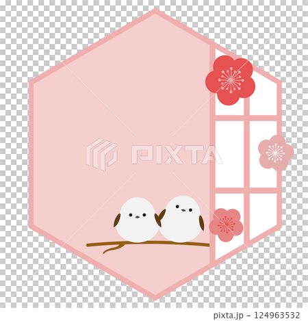 日式長尾山雀六角屏風框架,粉紅色 日式長尾山雀六角屏風框架,粉紅色 124963532