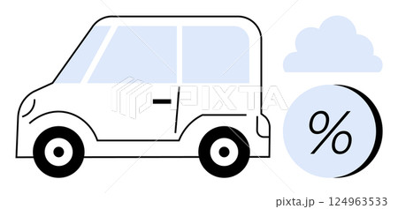 Compact electric car alongside a percentage symbol and cloud. Ideal for environmental campaigns, electric vehicle promotions, sustainable living, modern transportation, climate change advocacy Compact electric car alongside a percentage symbol and cloud. Ideal for environmental campaigns, electric vehicle promotions, sustainable living, modern transportation, climate change advocacy 124963533