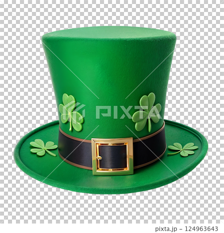 Green hat with clover, isolated on transparent background Green hat with clover, isolated on transparent background 124963643