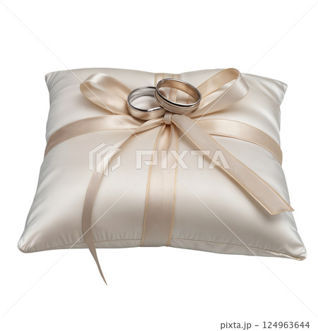 Wedding rings on satin pillow isolated transparent Wedding rings on satin pillow isolated transparent 124963644