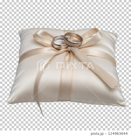 Wedding rings on satin pillow isolated transparent Wedding rings on satin pillow isolated transparent 124963644