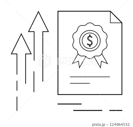 Financial certification document featuring a dollar symbol badge and three upward trending arrows. Ideal for business growth, certifications, financial success, economic improvement, training Financial certification document featuring a dollar symbol badge and three upward trending arrows. Ideal for business growth, certifications, financial success, economic improvement, training 124964532