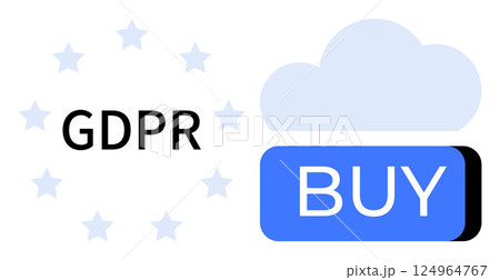 GDPR text encircled by stars next to a blue Buy button under a cloud. Ideal for data privacy, e-commerce security, customer trust, online regulations, digital transactions, cloud storage, user GDPR text encircled by stars next to a blue Buy button under a cloud. Ideal for data privacy, e-commerce security, customer trust, online regulations, digital transactions, cloud storage, user 124964767