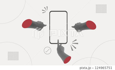 hand halftone trendy collage gesture arm retro element isolated collection. hands finger monochrome grunge vintage art set banner poster dot. concept design hold background illustration. 124965751