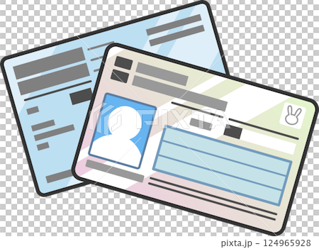 マイナンバーカードと保険証が重なったベクターイラスト　マイナ保険証　一体化　紐付け　カラーアイコン 124965928