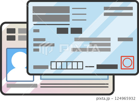 保険証とマイナンバーカードが重なったベクターイラスト　マイナ保険証　一体化　紐付け　カラーアイコン 124965932