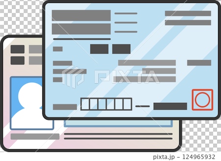 保険証とマイナンバーカードが重なったベクターイラスト　マイナ保険証　一体化　紐付け　カラーアイコン 124965932