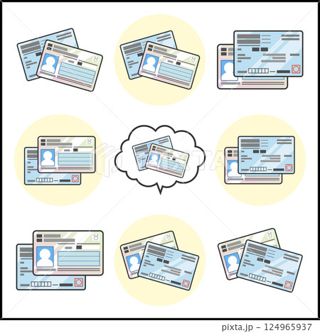 マイナンバーカードと保険証のベクターイラスト　マイナ保険証　一体化　紐付け　アイコンセット 124965937