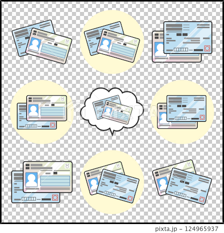 マイナンバーカードと保険証のベクターイラスト　マイナ保険証　一体化　紐付け　アイコンセット 124965937