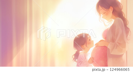 物思いにふける妊婦。水彩画。イラスト。 124966065