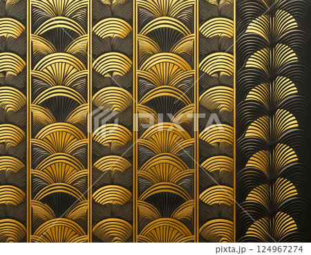 和紙のテクスチャのイメージ素材　波の模様　金色 124967274