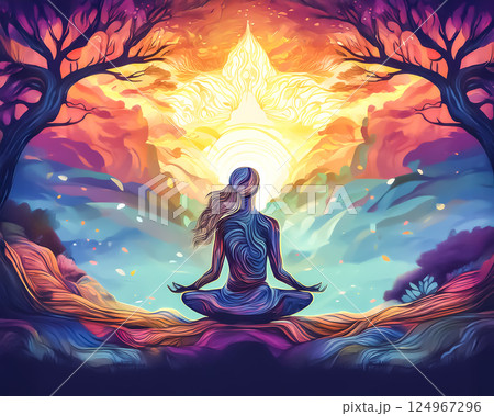 ウェルネスとマインドフルネスのイラスト素材 ウェルネスとマインドフルネスのイラスト素材 124967296