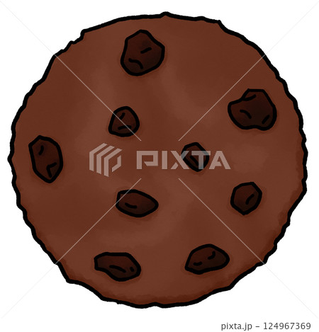 シンプルな手描きのココア味のチョコチップクッキーのイラスト シンプルな手描きのココア味のチョコチップクッキーのイラスト 124967369