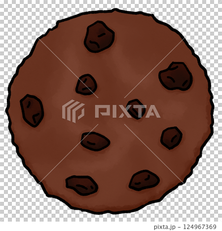 シンプルな手描きのココア味のチョコチップクッキーのイラスト シンプルな手描きのココア味のチョコチップクッキーのイラスト 124967369