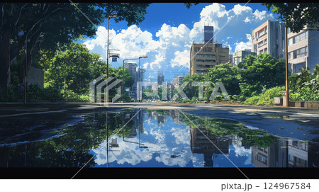 雨上がりの街の風景-アニメ 124967584