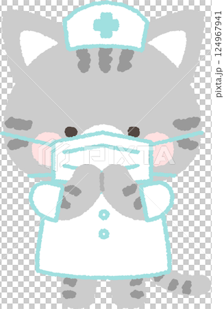 戴著口罩的虎斑貓護士 戴著口罩的虎斑貓護士 124967941