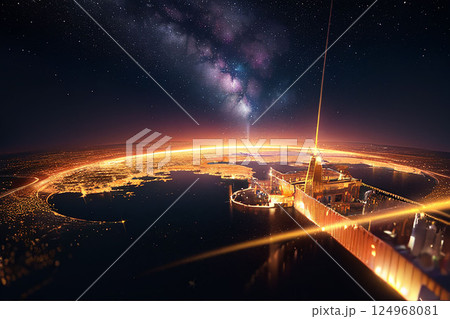 ゲーム背景 宇宙から見た美しい夜景と星空 ゲーム背景 宇宙から見た美しい夜景と星空 124968081