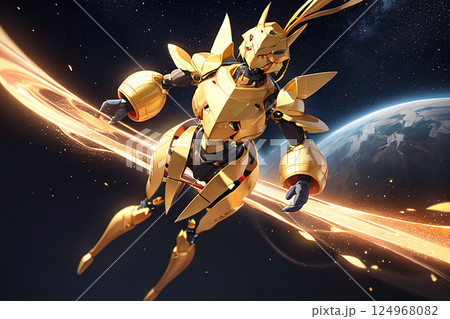 宇宙で働く太陽光を浴びる人工知能のロボット 宇宙で働く太陽光を浴びる人工知能のロボット 124968082