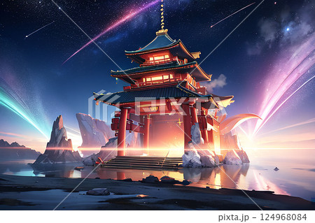 ゲーム背景　オリエントスタイル雄大な世界イメージ舞台 124968084
