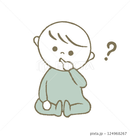 考える赤ちゃん　水色 124968267