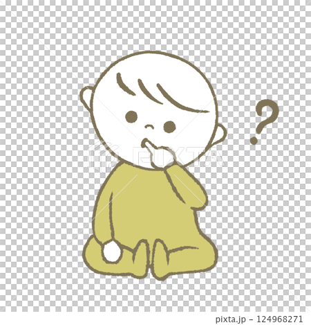 考える赤ちゃん　黄色 124968271
