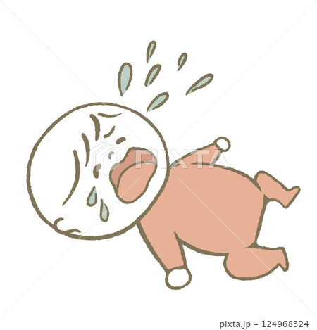 寝転んで泣く赤ちゃん　ピンク 124968324