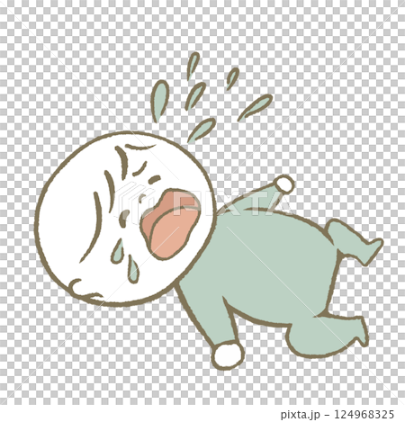 寝転んで泣く赤ちゃん　水色 124968325