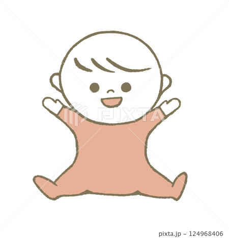 座る元気な赤ちゃん　ピンク 124968406