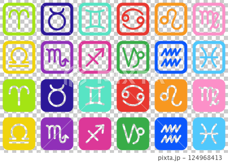 黄道十二星座のスタンプ風アイコン カラフル2種類セット 124968413