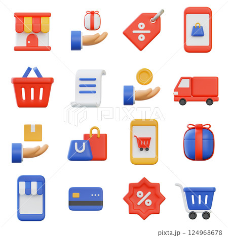 online shopping 3D icon set image 124968678