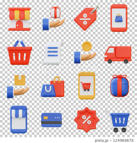 online shopping 3D icon set image 124968678