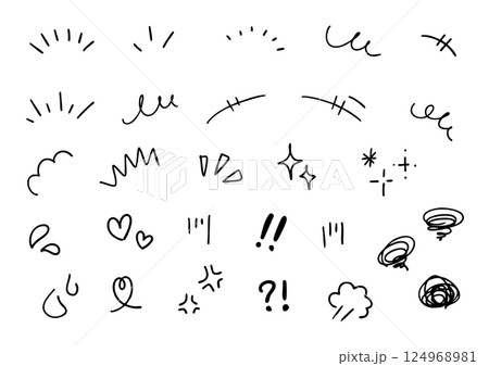 手描きの感情のあしらいの漫符イラスト アイコンセット 124968981