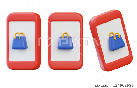 Shopping bag icon in mobile phone 3D graphic Shopping bag icon in mobile phone 3D graphic 124968983