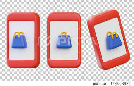 Shopping bag icon in mobile phone 3D graphic Shopping bag icon in mobile phone 3D graphic 124968983