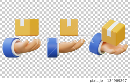Hand holding a delivery box 3D icon 124969267
