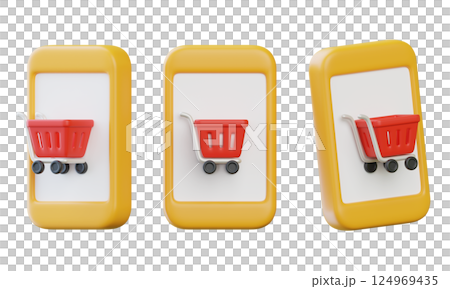 Online Shopping App on Mobile Phone 3D graphic Online Shopping App on Mobile Phone 3D graphic 124969435