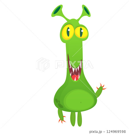 Funny cartoon monster character. Illustration of cute and happy alien creature for Halloween party decoration or package design. Vector isolated Funny cartoon monster character. Illustration of cute and happy alien creature for Halloween party decoration or package design. Vector isolated 124969598