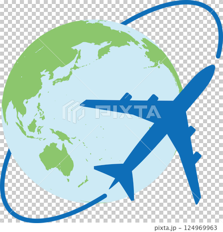 飛機和地球連接世界的插圖——非常適合旅行、商務和學習 飛機和地球連接世界的插圖——非常適合旅行、商務和學習 124969963