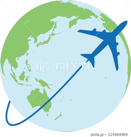 世界をつなぐ飛行機と地球のイラスト – 旅行・ビジネス・学習に最適 124969969