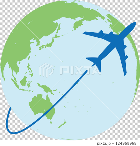 世界をつなぐ飛行機と地球のイラスト – 旅行・ビジネス・学習に最適 124969969
