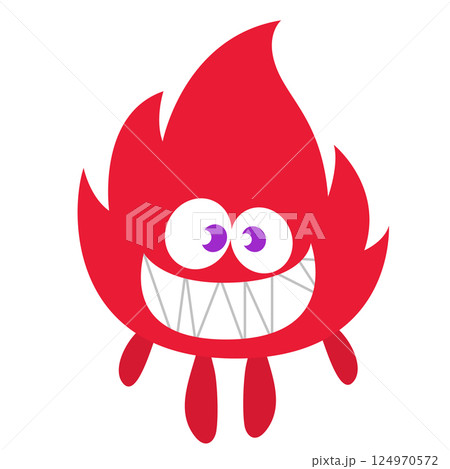 Funny cartoon monster character. Illustration of cute and happy alien creature for Halloween party decoration or package design. Vector isolated 124970572