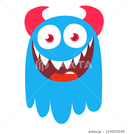 Funny cartoon monster character. Illustration of cute and happy alien creature for Halloween party decoration or package design. Vector isolated Funny cartoon monster character. Illustration of cute and happy alien creature for Halloween party decoration or package design. Vector isolated 124970595