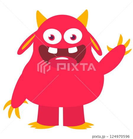 Funny cartoon monster character. Illustration of cute and happy alien creature for Halloween party decoration or package design. Vector isolated Funny cartoon monster character. Illustration of cute and happy alien creature for Halloween party decoration or package design. Vector isolated 124970596
